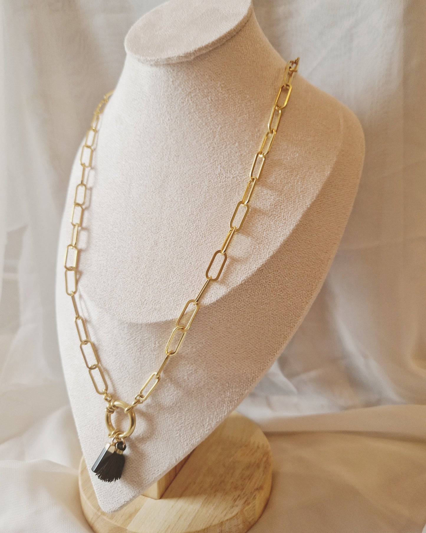 mimijewelsbyc collier Océane - Collier en acier inoxydable et pompon (doré)