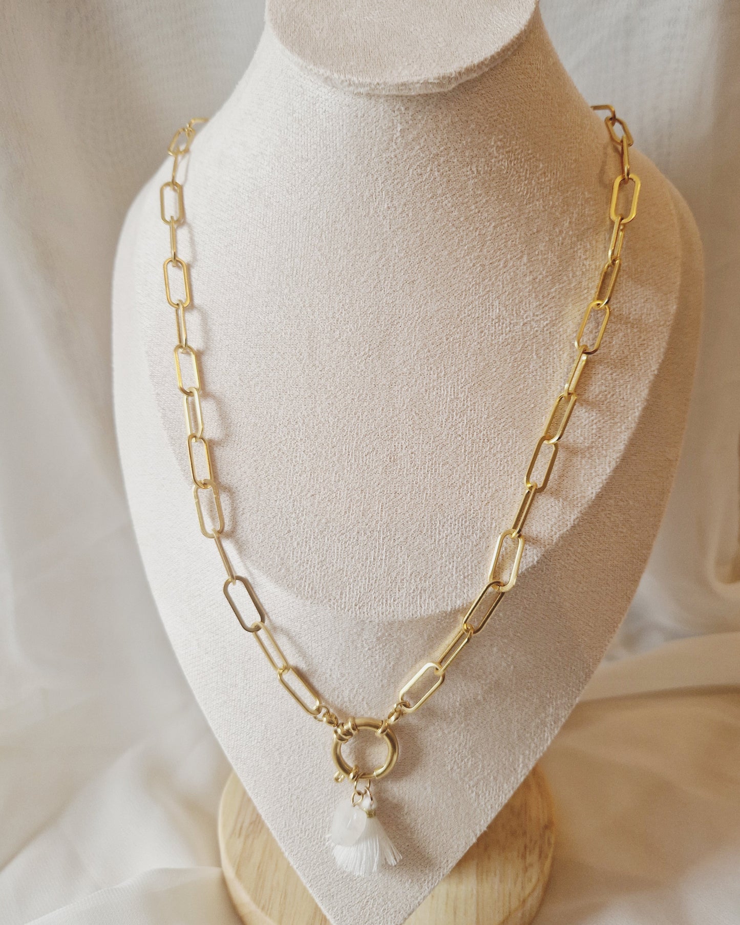 mimijewelsbyc collier Océane - Collier en acier inoxydable et pompon (doré)