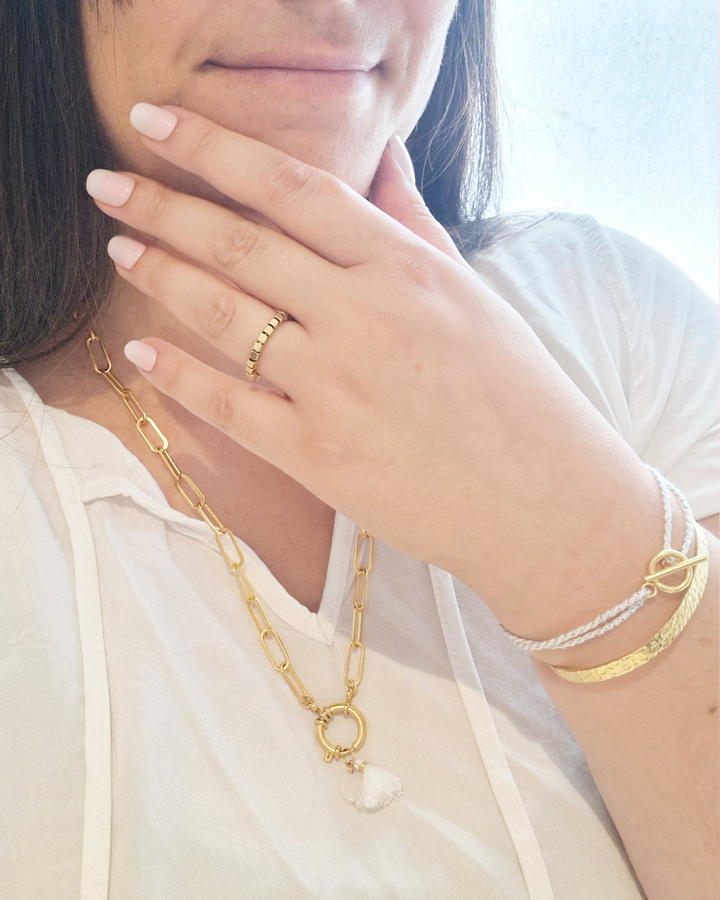 mimijewelsbyc collier Océane - Collier en acier inoxydable et pompon (doré)